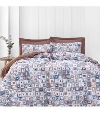 Altınbaşak Martelli On Cinnamon Ranforce 4 Mevsim 200 x 220 cm Çarşaflı Kareli Çift Kişilik Nevresim Takımı Çok Renkli