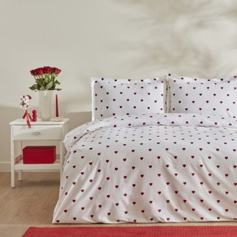 Sarah Anderson Amour Pamuklu 4 Mevsim 200 x 220 cm Çarşaflı Desenli Çift Kişilik Nevresim Takımı Beyaz-Kırmızı