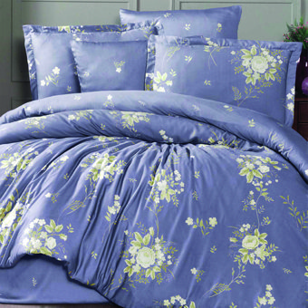 Maxstyle Lyocell Violet Pamuklu 4 Mevsim 200 x 220 cm Çarşaflı Çiçekli Çift Kişilik Nevresim Takımı Mavi