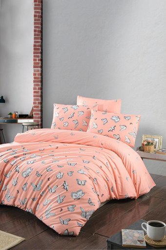 Minteks Lily Ranforce 4 Mevsim 200 x 220 cm Çarşaflı Desenli Çift Kişilik Nevresim Takımı Pudra