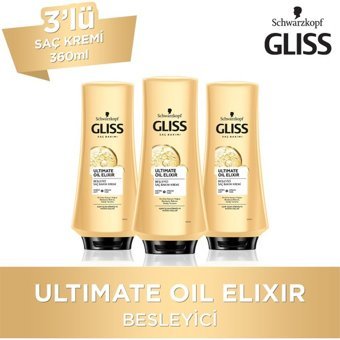 Gliss Ultimate Oil Elixir Amino Asit - Argan Yağı Etki Boyalı Saçlar Tüm Saçlar İçin Kadın Saç Kremi 3x360 ml