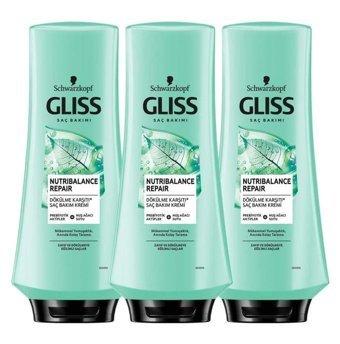 Gliss Nutribalance Repair Huş Ağacı Suyu - Prebiyotik Aktifler Etki Tuzsuz Boyalı Saçlar Tüm Saçlar İçin Durulanmayan Kadın Saç Kremi 3x360 ml