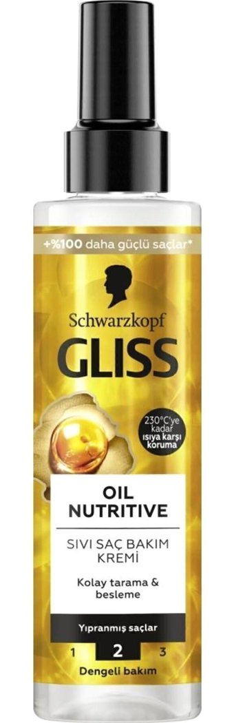 Gliss Oil Nutritive Keratin Etki Tuzsuz Keratinli Boyalı Saçlar Yıpranmış Saçlar İçin Durulanmayan Kadın Saç Kremi 200 ml