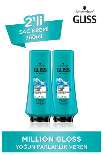 Gliss Million Gloss Lipid Kompleksi - Mikro Yağlar Etki Boyalı Saçlar Tüm Saçlar İçin Durulanmayan Kadın Saç Kremi 2x360 ml