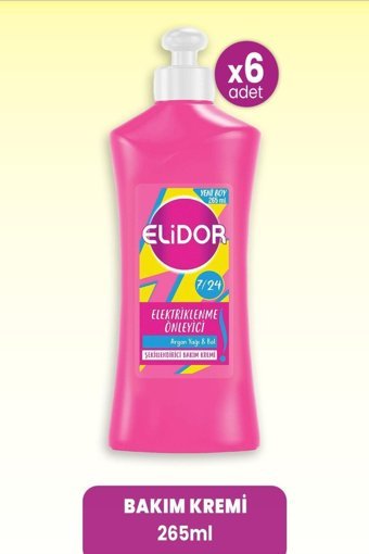 Elidor 7/24 Argan Yağı - Bal Etki Tüm Saçlar İçin Durulanmayan Kadın Saç Kremi 6x265 ml