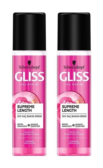 Gliss Supreme Length Biotin Kompleksi - Şakayık Çiçeği Etki Boyalı Saçlar Tüm Saçlar İçin Durulanmayan Kadın Saç Kremi 2x200 ml