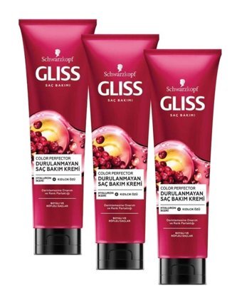 Gliss Color Perfector Hyaluron İksiri - Kızılcık Özü Etki Boyalı Saçlar Tüm Saçlar İçin Unisex Saç Kremi 3x150 ml