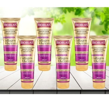 Bioblas Collagen&Keratin Kolajen Etki Tuzsuz Keratinli Boyalı Saçlar Tüm Saçlar İçin Kadın Saç Kremi 6x250 ml