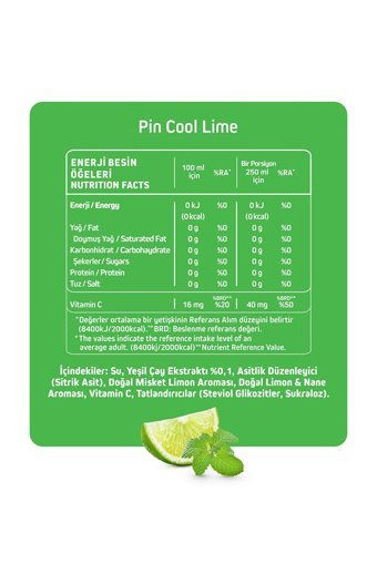 Pin Ice Tea Cool Lime-Hibiskuslu-Şeftalili Vitaminli Soğuk Çay 6x1 lt