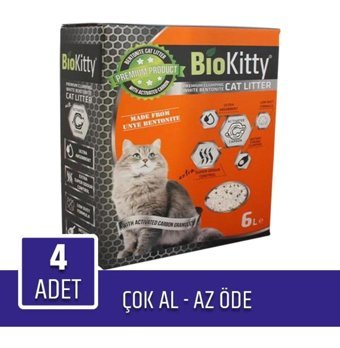 Biokitty Topaklanan İnce Taneli Aktif Karbonlu Bentonit Kedi Kumu 4x6 lt