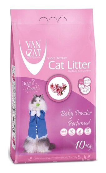 Vancat Pudra Kokulu Topaklanan İnce Taneli Bentonit Kedi Kumu 10 kg