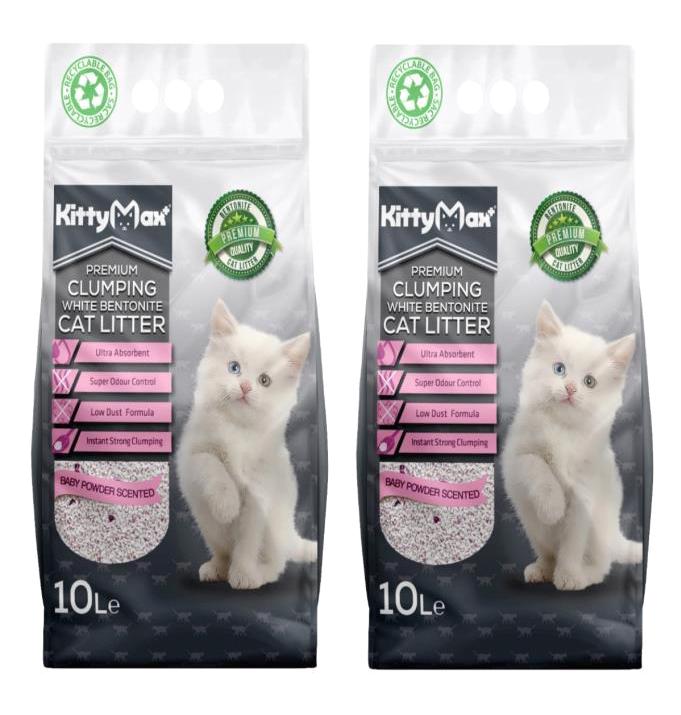 Kittymax Bebek Pudralı Topaklanan İnce Taneli Bentonit Kedi Kumu 2x10 lt