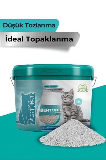 ZeniCat Kokusuz Topaklanan İnce Taneli Bentonit Kedi Kumu 18 lt