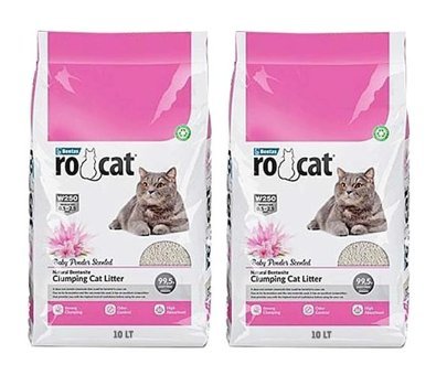 Rocat Bebek Pudrası Topaklanan İnce Taneli Bentonit Kedi Kumu 2x10 lt
