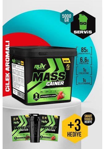 Run Nutrition Çilek Aromalı 50 Servis Kas Yapıcı Gainer 5000 gr Toz