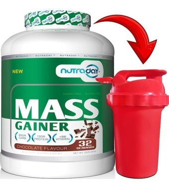 Nutraday Çikolata Aromalı 32 Servis Kas Yapıcı Gainer 3520 gr Toz + Shaker Hediye