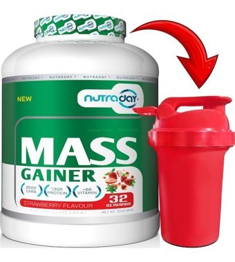 Nutraday Çilek Aromalı 32 Servis Kas Yapıcı Gainer 3520 gr Toz + Shaker Hediye