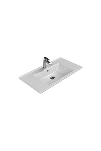 Turkuaz Seramik Arte Klasik Tekli 85 cm Seramik Tezgah Üstü Dikdörtgen Lavabo Beyaz