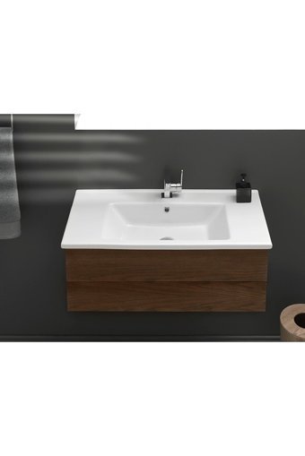 Turkuaz Seramik Arte Klasik Tekli 85 cm Seramik Tezgah Üstü Dikdörtgen Lavabo Beyaz