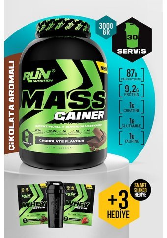 Run Nutrition Çikolata Aromalı 30 Servis Kas Yapıcı Gainer 3000 gr Toz