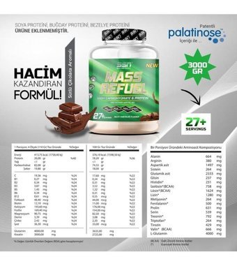 SSN Sports Style Nutrition Refuel Çikolata Aromalı 27 Servis Kas Kilo Gainer 3000 gr Toz