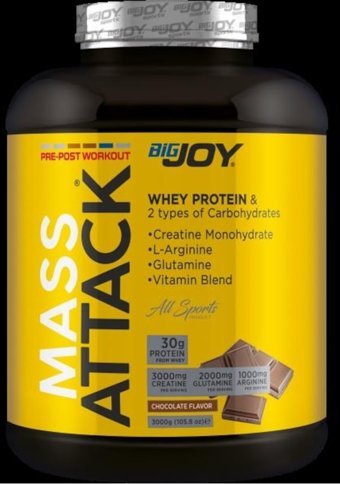 Bigjoy Mass Attack Çikolata Aromalı 100 Servis Kas Yapıcı Karbonhidrat 3000 gr Toz
