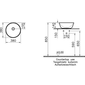 Vitra Geo Modern Tekli 38 cm Seramik Tezgah Üstü Çanak Lavabo Siyah