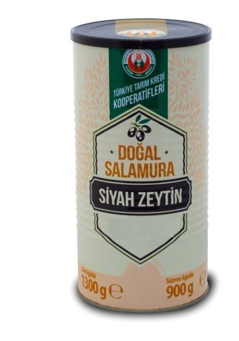 Türkiye Tarım Kredi Kooperatifleri Doğal Tuzlu Salamura Siyah Zeytin Teneke 900 gr