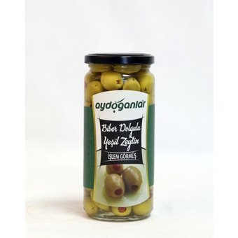 Aydoğanlar 261-290 Kalibre Tuzlu Salamura Biberli Yeşil Zeytin Kavanoz 300 gr