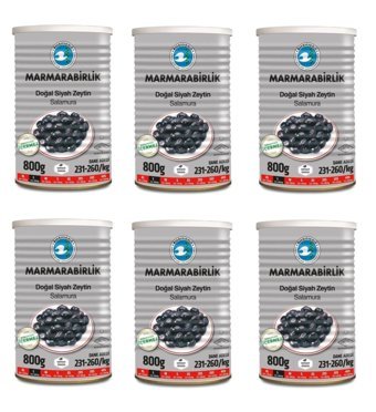 Marmarabirlik 231-260 Kalibre Tuzlu Salamura Siyah Zeytin Teneke 6x800 gr