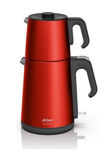 Arzum AR 3080 Çelik Demlikli 1650 W Işıklı Çelik Gövdeli Kırmızı Çay Makinesi