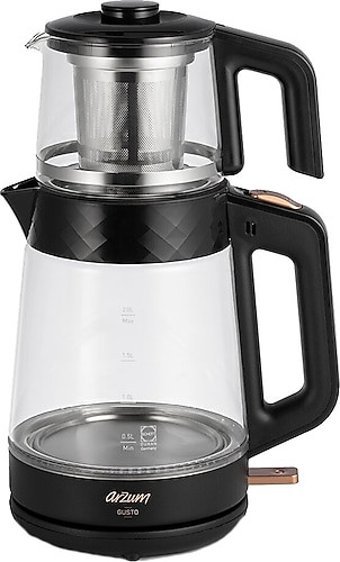 Arzum AR 3101 Cam Demlikli 1900 W Işıklı Cam Gövdeli Siyah Çay Makinesi