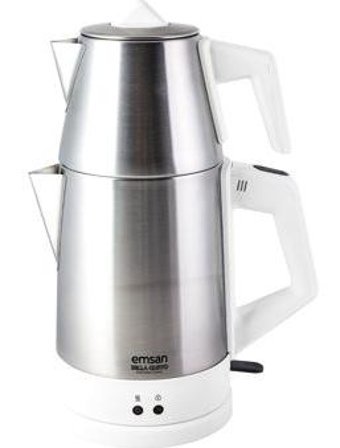 Emsan Bella Gusto Çelik Demlikli 1800 W Işıklı Çelik Gövdeli Beyaz Retro Çay Makinesi