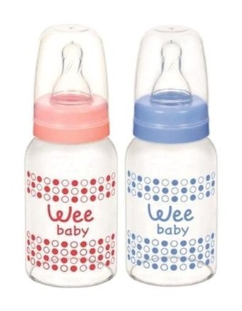 Wee Baby 770 Cam Antikolik Yavaş Akışlı Kulpsuz 0 - 6 Ay Desenli Mavi Biberon 120 ml
