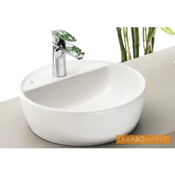 Turkuaz Seramik One Dekoratif Tekli 42 cm Seramik Tezgah Üstü Yuvarlak Lavabo Beyaz