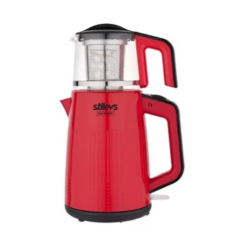 Stilevs CM 37 Otomatik Cam Demlikli 1650 W Işıklı Plastik Gövdeli Kırmızı Retro Çay Makinesi