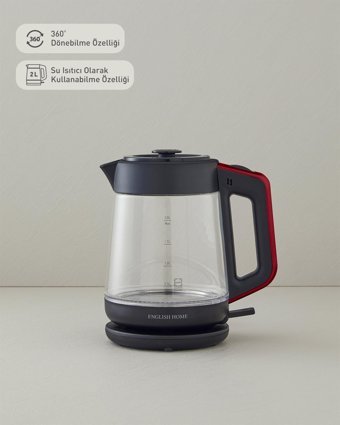 English Home CMK 6001 Çelik Demlikli 1650 W Işıklı Çelik Gövdeli Kırmızı Retro Çay Makinesi