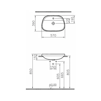 Vitra Frame Klasik Tekli 57 cm Seramik Tezgah Üstü Oval Lavabo Beyaz