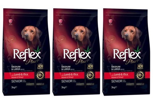 Reflex Senior Kuzu Etli Pirinçli Büyük Orta Irk Yaşlı Köpek Maması 3x3 kg