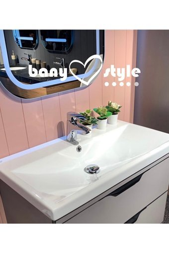 Turkuaz Seramik Elite Klasik Tekli 80 cm Seramik Tezgah Üstü Dikdörtgen Lavabo Beyaz