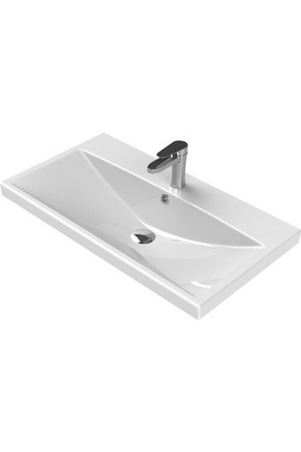 Turkuaz Seramik Elite Klasik Tekli 80 cm Seramik Tezgah Üstü Dikdörtgen Lavabo Beyaz