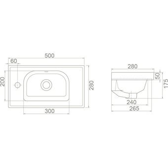Turkuaz Seramik Frame Klasik Tekli 50 cm Seramik Tezgah Üstü Dikdörtgen Lavabo Beyaz