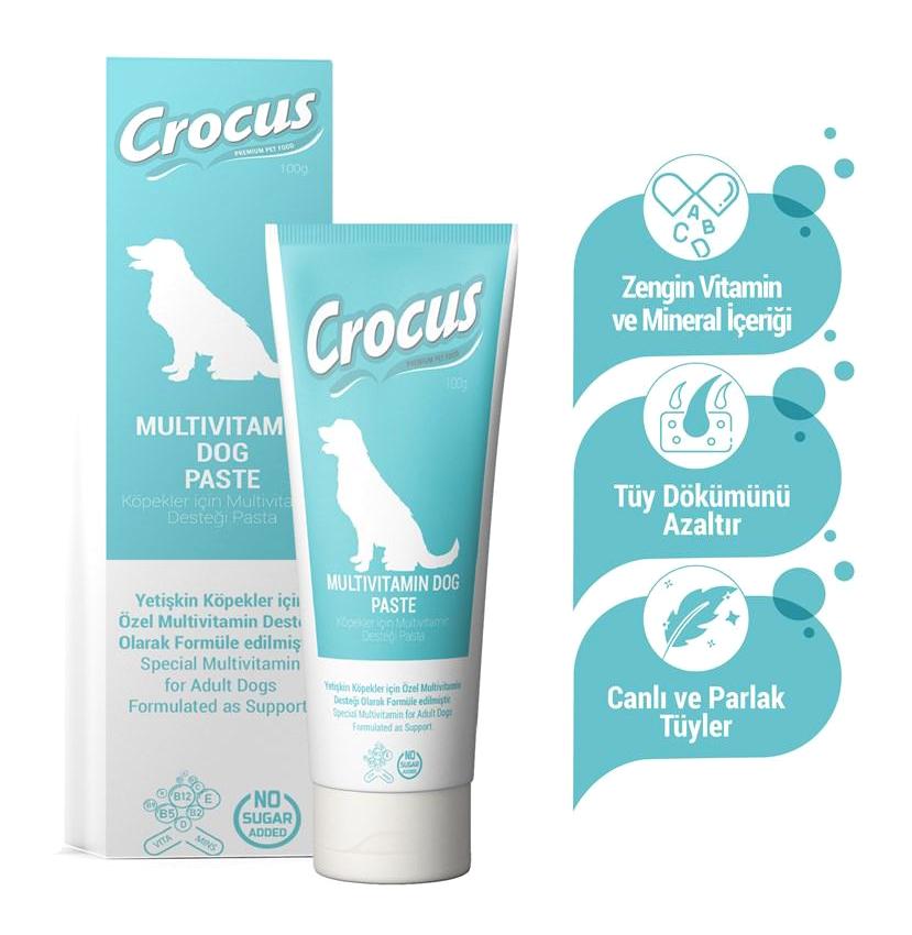 Crocus Yavru ve Yetişkin Multivitamin Macun Hamile Köpekler Kemik Tüy Sağlığı İçin 100 gr Jel Köpek Vitamini