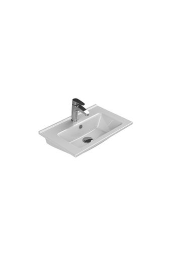 Turkuaz Seramik Arte Klasik Tekli 55 cm Seramik Tezgah Üstü Dikdörtgen Lavabo Beyaz
