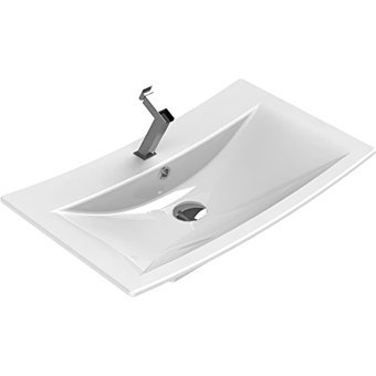 Turkuaz Seramik Bella Dekoratif Tekli 70 cm Seramik Tezgah Üstü Dikdörtgen Lavabo Beyaz