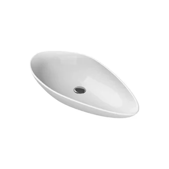 Turkuaz Seramik Olive Modern Tekli 75 cm Seramik Tezgah Üstü Asimetrik Lavabo Beyaz