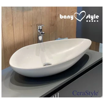 Turkuaz Seramik Olive Modern Tekli 75 cm Seramik Tezgah Üstü Asimetrik Lavabo Beyaz