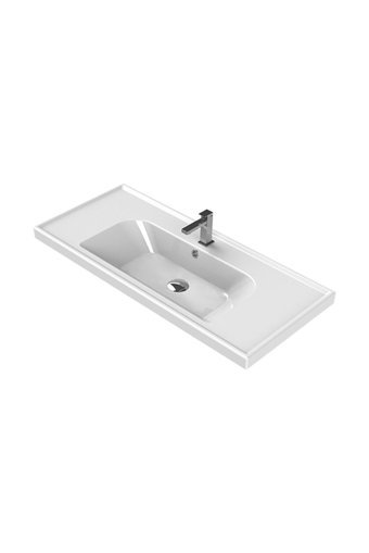 Turkuaz Seramik Frame Klasik Tekli 100 cm Seramik Tezgah Üstü Dikdörtgen Lavabo Beyaz