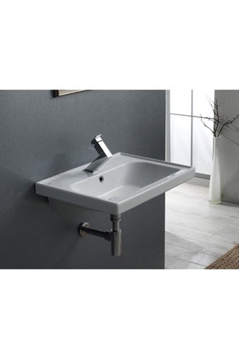 Turkuaz Seramik Frame Dekoratif Tekli 60 cm Seramik Tezgah Üstü Dikdörtgen Lavabo Beyaz