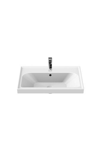 Turkuaz Seramik Frame Dekoratif Tekli 60 cm Seramik Tezgah Üstü Dikdörtgen Lavabo Beyaz